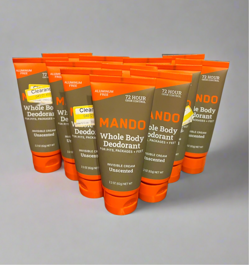 Lot of 12: Mando Whole Body Deodorant, Unscented Invisible Cream