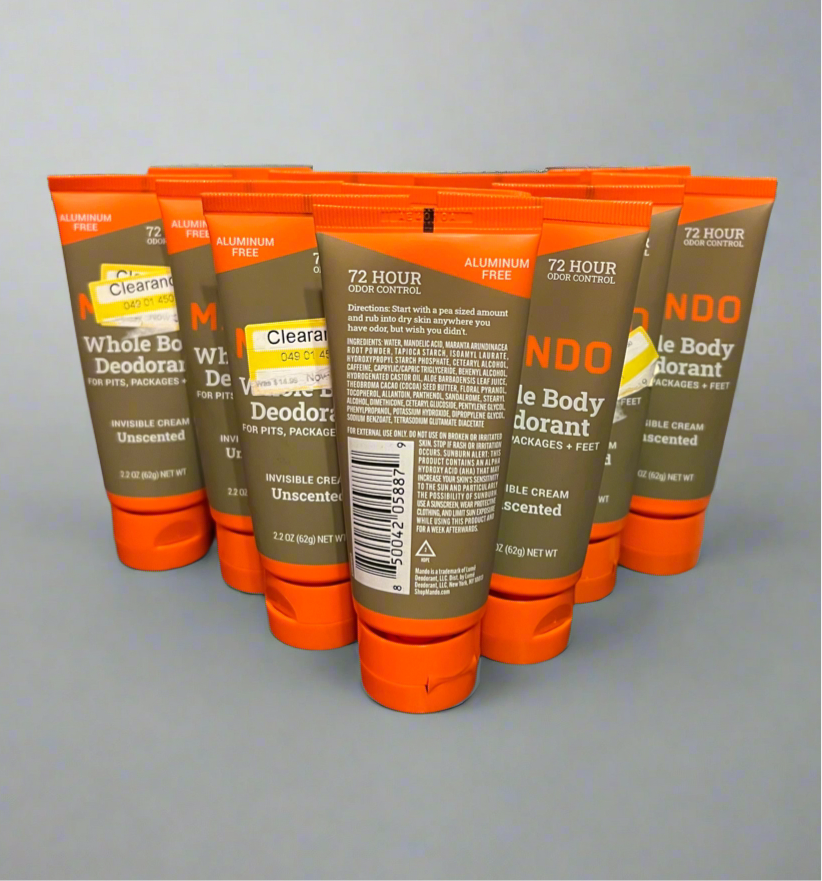 Lot of 12: Mando Whole Body Deodorant, Unscented Invisible Cream