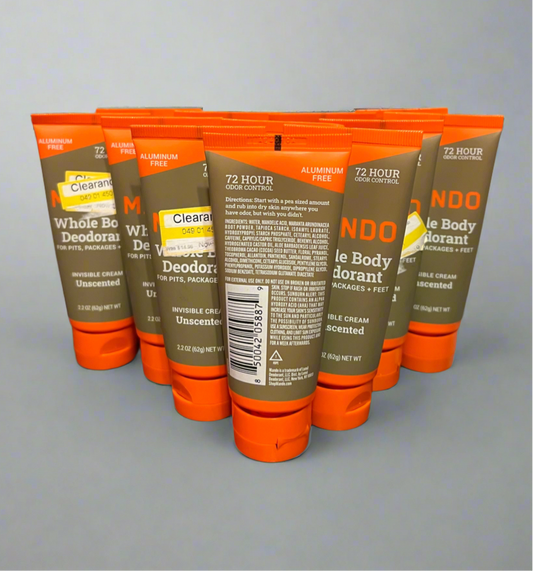 Lot of 12: Mando Whole Body Deodorant, Unscented Invisible Cream